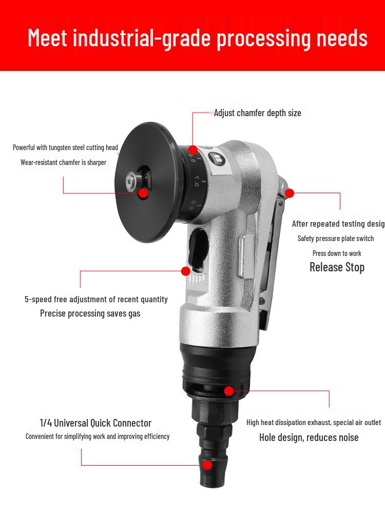 Compact Pneumatic Chamfering Tool - Handheld C & R Angle Deburrer for Woodworking Edge and Burr Removal