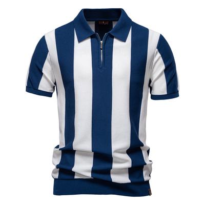 Summer New Lapel Short-Sleeved Woolen Polo Shirt Foreign Trade Men'S Striped Polo Men'S Short-Sleeved Top