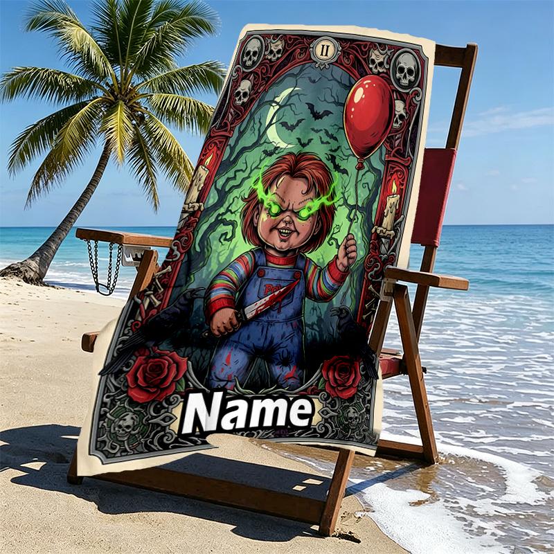 Custom Name Personalized horror movie Print Beach Towel, for Trip Camping Beach Party Home Decor, Birthday Gift for Family & Friends