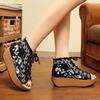 Fashion 2025 New National Style Embroidery Shoes High Heel Fish Mouth Thick Platform Muffin With Cloth Retro Women's Shoes Sandals