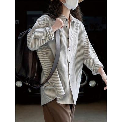 Spring And Summer Fashionable Lazy Linen Striped Shirt Loose Comfortable Breathable Casual Top Women