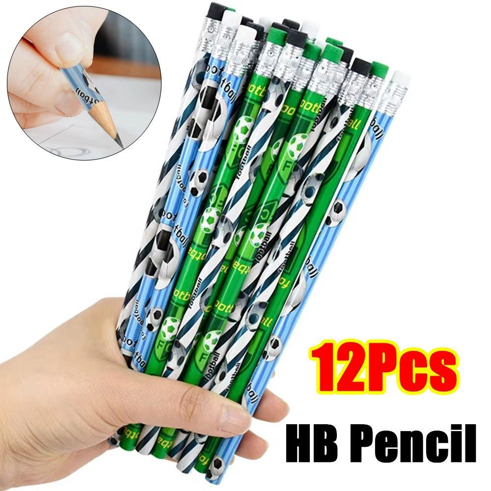 

12Pcs Cartoon Pencil with Eraser Drawing Stationery New Sketch Items for Children Student Football