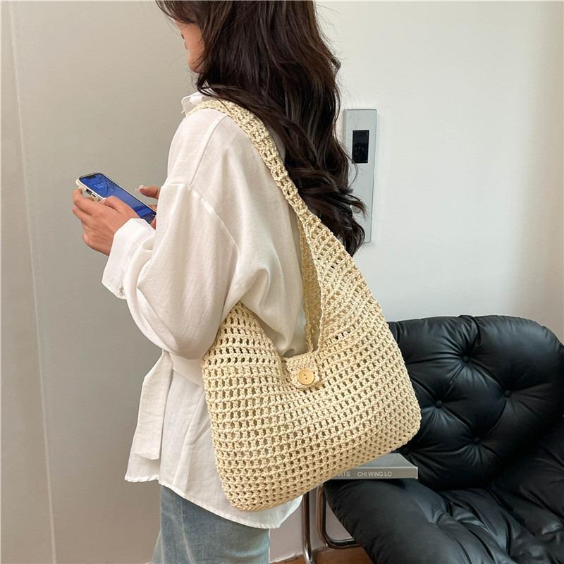 Woven Straw Bag Women's Large-capacity New Spring and Summer Bucket Shoulder Shopping Bag Lazy Wind Beach Bag
