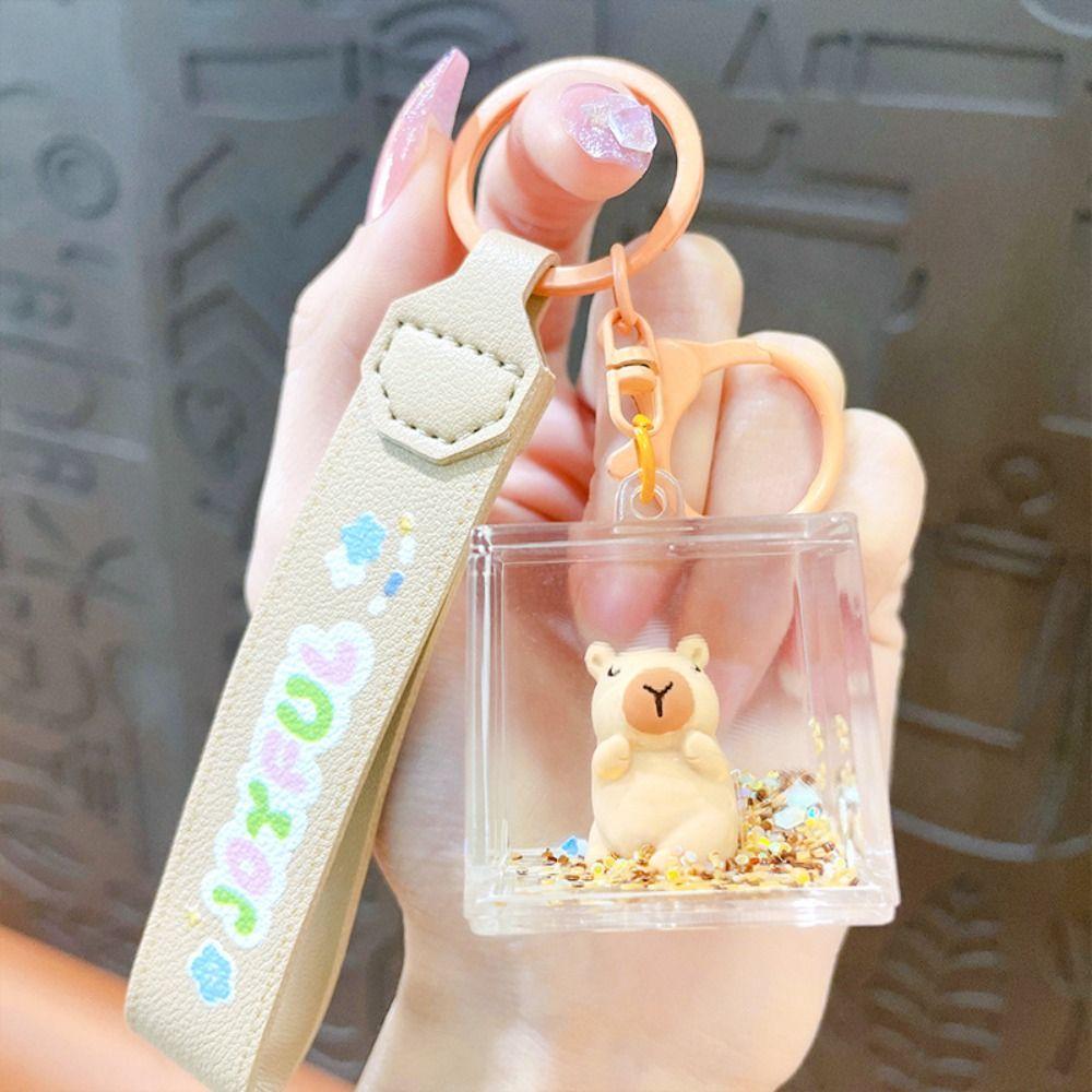 Transparent Capybara Quicksand Bottle Keychain Quicksand Bottle Capybara Key Chain  Birthday Gift