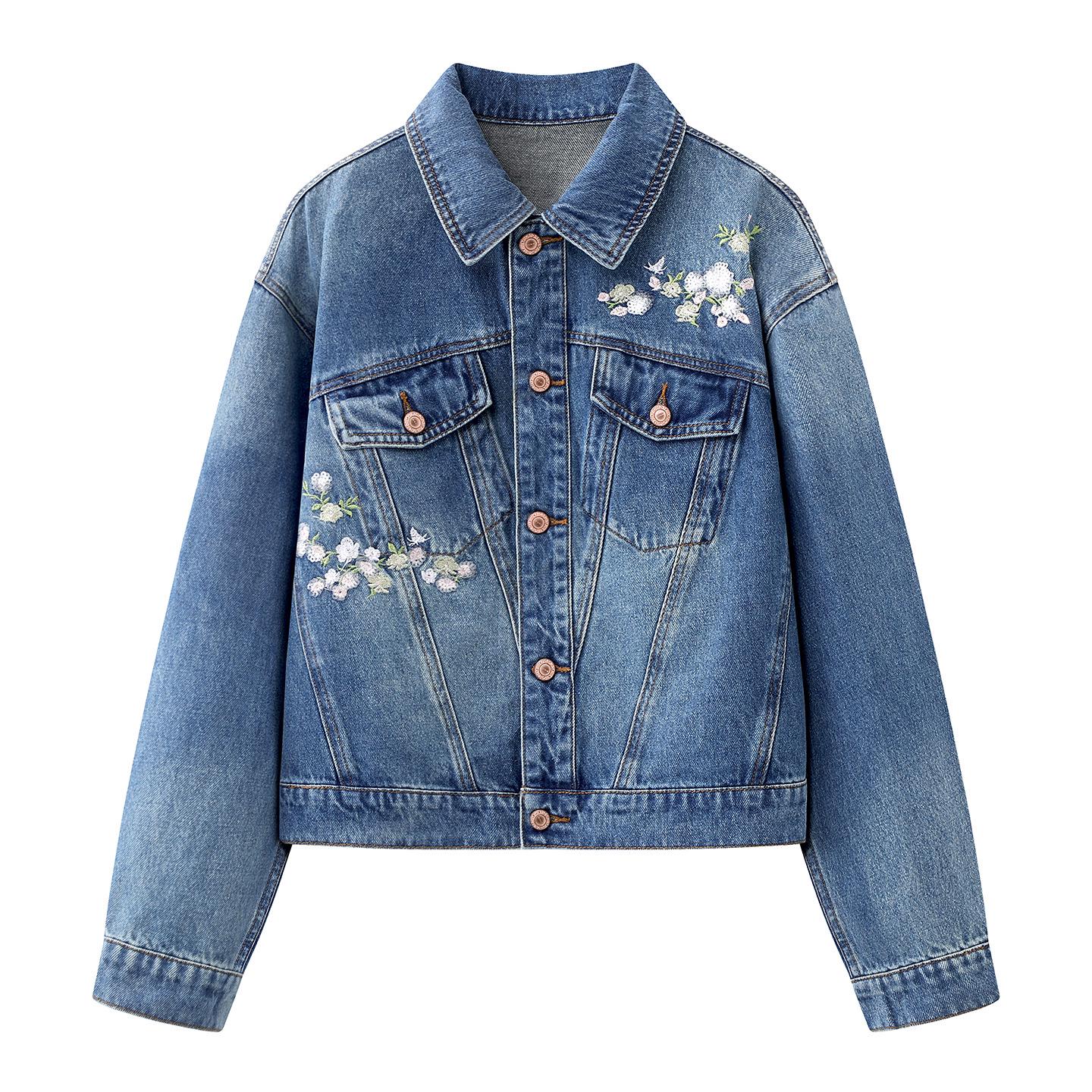 

Женская ретро джинсовая куртка с вышивкой и бисером, весна 2026 Medium синий