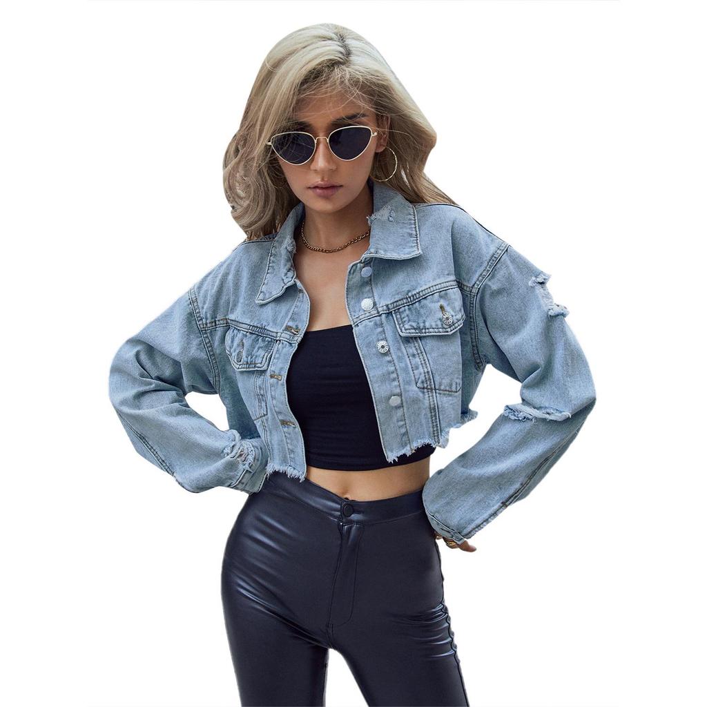Chaqueta Vaquera Transfronteriza para Mujer - Estilo INS Europeo y Americano, Chaqueta Corta de Moda Versátil Casual