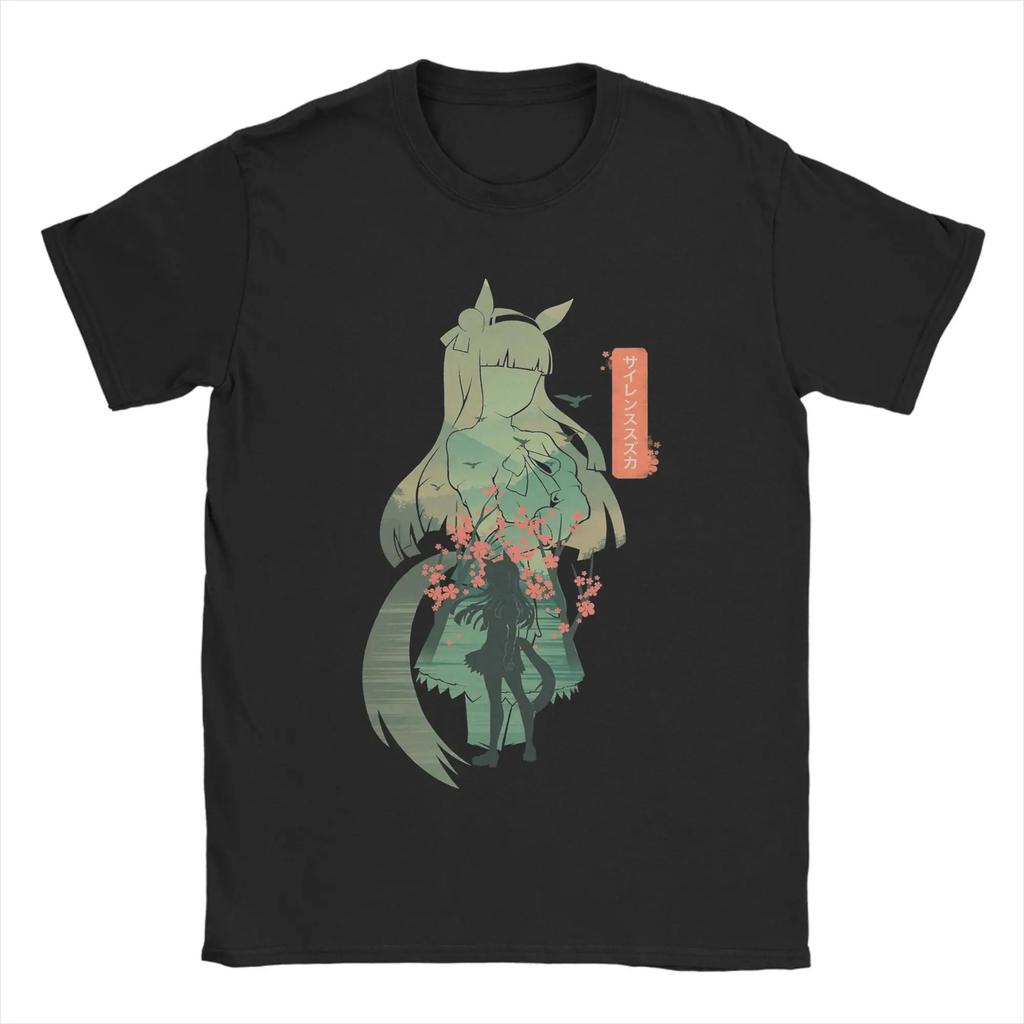 Rice Shower Uma Musume Anime T Shirts Men's Cotton Leisure T-Shirt Crew Neck Tee Short Sleeves Plus Size Loose Comfortable soft