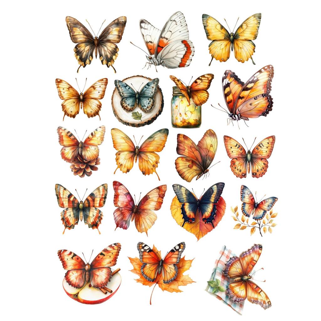 18pcs/lot Cute Watercolor, Autumn, Garden, Butterfly, Insect Stickers,Handbook Scrapbooking And Art, Decoration Mobile Phone