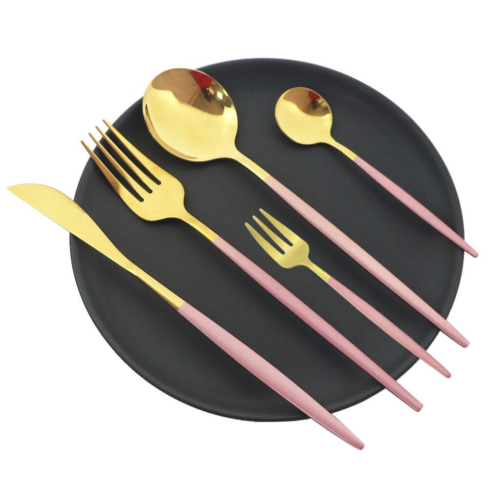 Gold Cutlery Set Knives Dessert Cake Fork Tea Spoons Dinnerware Stainless Steel Dinner Silverware Kitchen Flatware Tableware Set