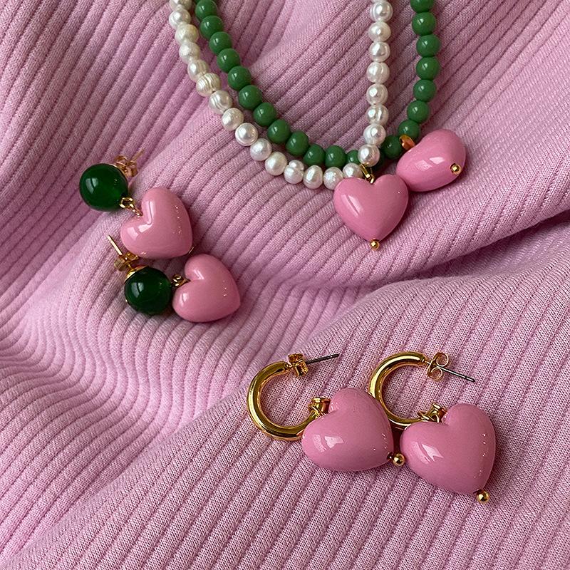 

Серебряные иглы с розовым сердцем женские серьги модные милые серьги-гвоздики