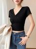 Women's Summer 2025 V-neck Cropped Short-Sleeve High-Waist T-shirt