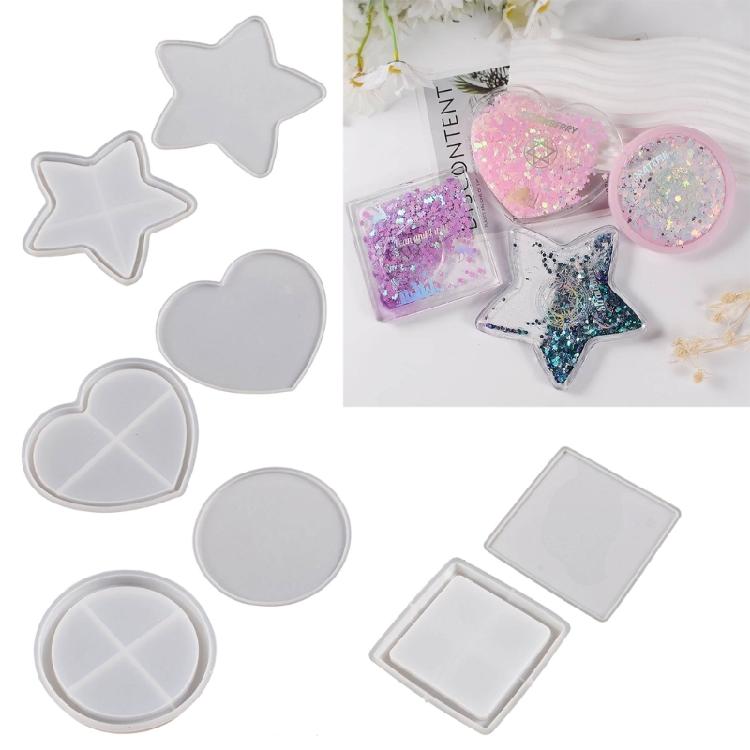 Heart Round-Star Silicone Resin Mold Coaster Shaker Epoxy Molds Quicksand