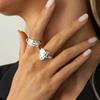 Salircon 2Pcs/Set Punk Geometric Unsmooth Love Heart Open Rings Women Simple Silver Color Finger Ring Party Jewelry Accessories