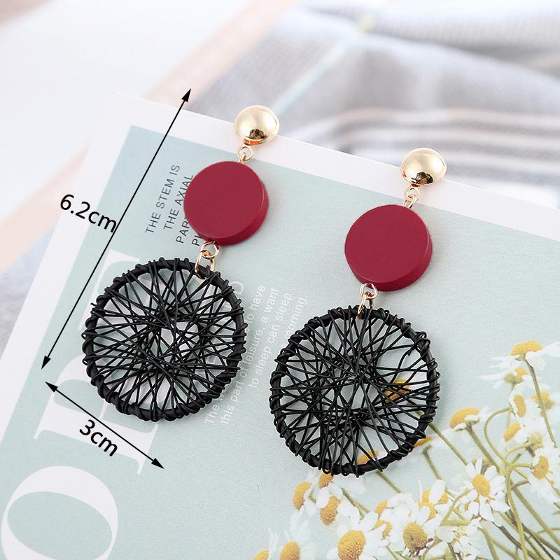 New Wine Red Geometric Hanging Earrings for Women Metal Pendants Dangle Earrings Red Color Exaggerated Drop Earrings aretes