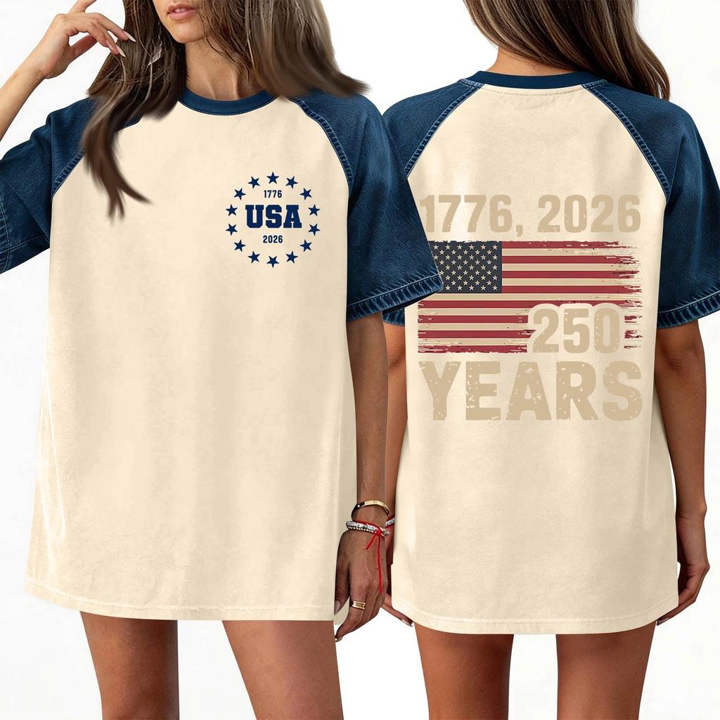Denim Patchwork Shirts For Women Stand Collar Casual Blouse Short Sleeve Comfy Tshirt Spring Summer Fashion