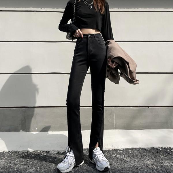 

Женские джинсы 2025 года с высокой посадкой, стрейч, микро-клеш со шлицей - Приталенные, длиной в пол, летний стиль ретро XXL