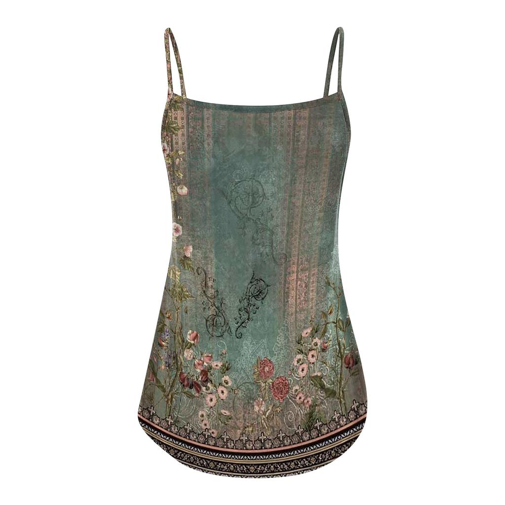 Women's Fashion Summer Casual Vest Sleeveless Retro Florwer Print Loose Tank Large Beach Dress