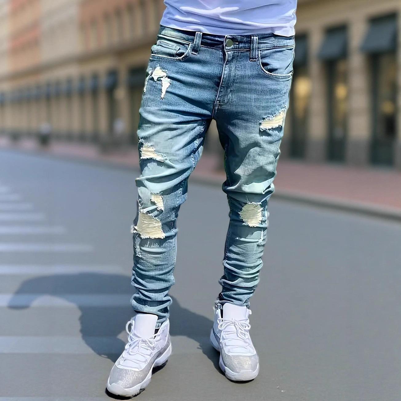 New Trendy Small-Footed Men S Pants Denim Ripped Slim Fit New Quality Denim Men S