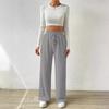 2024 Women's Textured Knit Wide-Leg Pants - Elastic High Waist, Tie Waist, Solid Color, Casual Loose Fit