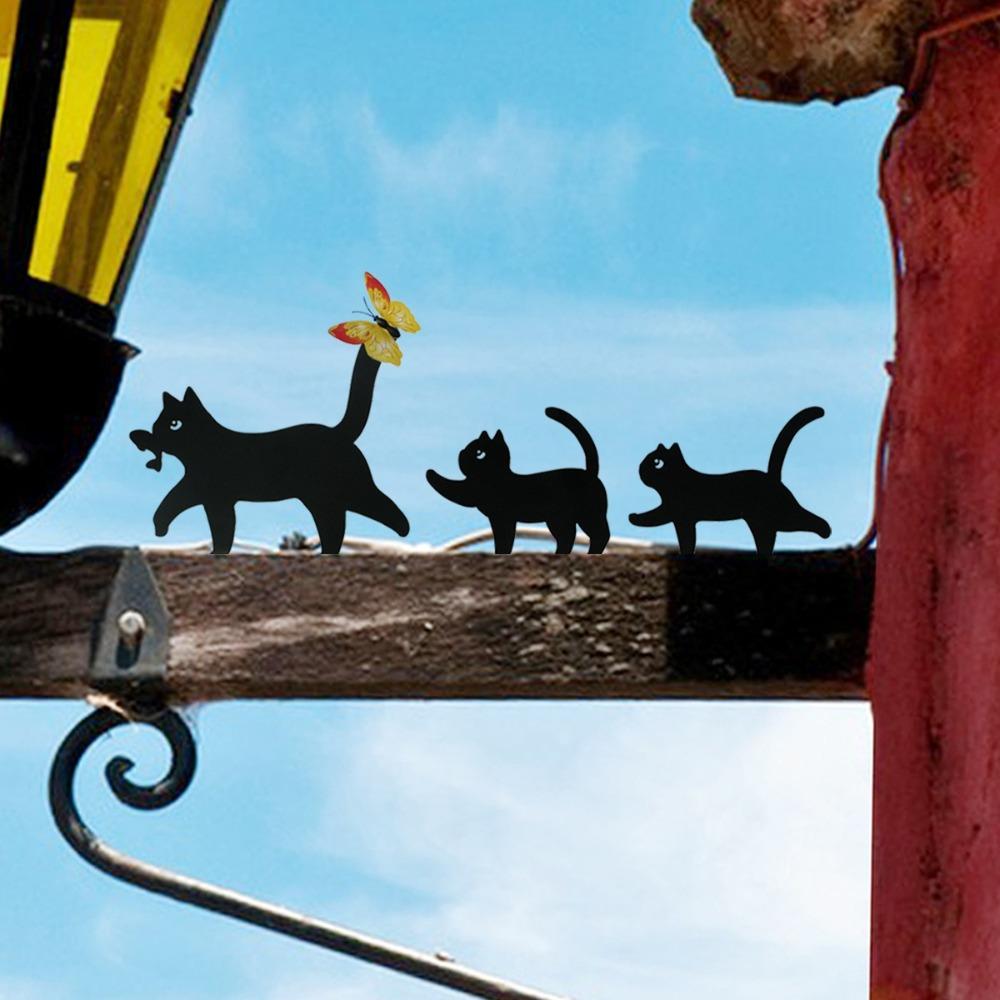 3Pcs Set Cute Cat Outdoor Statues Butterfly Decorative Animal Garden Ornaments  Home Decoration