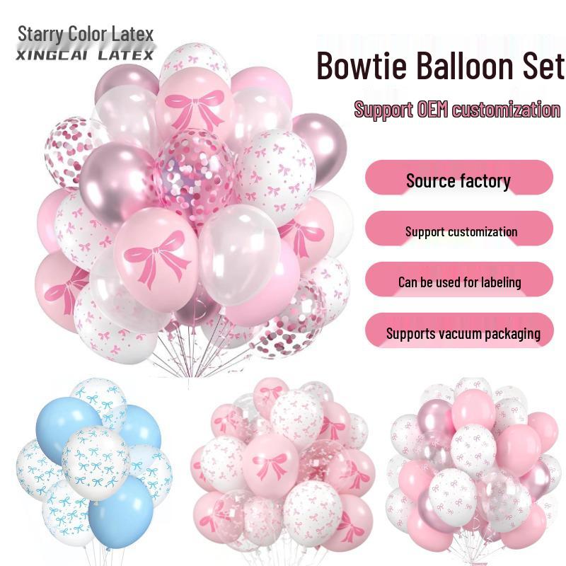 Pink Bow Print 12-inch Sequin Balloons for Girl's Birthday Party Decor