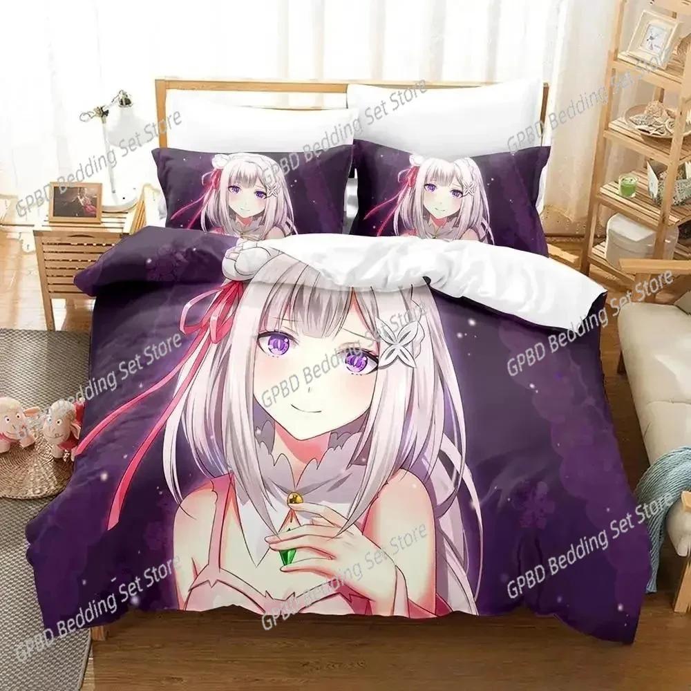 3D Anime Re Zero Rem Ram Emilia 3D Duvet Cover Bedding Set Comforter Linen Pillowcases Home Decor Single Double Twin King Queen