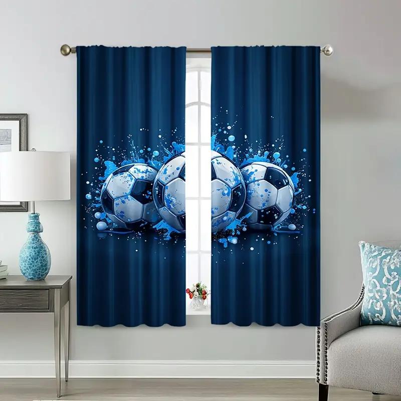 2 Stück Dynamische Fußball-bedruckte Vorhänge, Entwickelt für Lichtfilterung, Qualitätsmaterial, Ideal für Sportbegeisterte Zuhause Wind