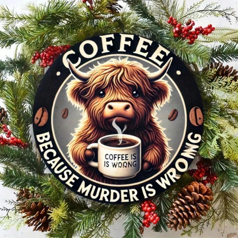 Vintage Iron Wall Art Metal Tin Sign Highland Cow Coffee Decor