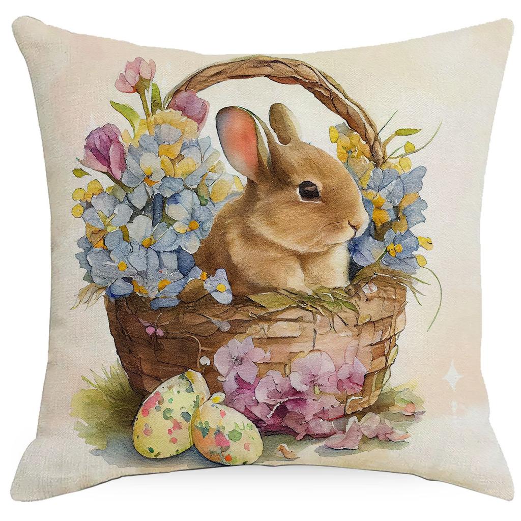 New Easter Pillowcase Retro Rabbit Easter Egg Flowers Decoration Pillow Sofa Cushion Cover