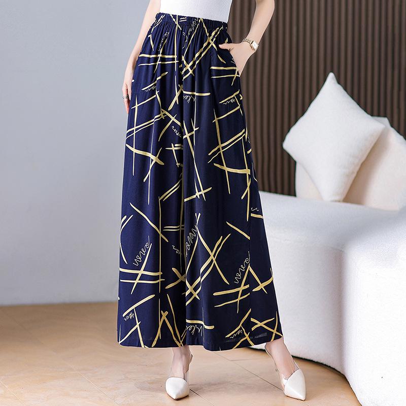 

Women s High-Waisted Floral Wide-Leg Pants - Cotton Rayon Blend, Plus Size, Casual Summer Wear 2XL