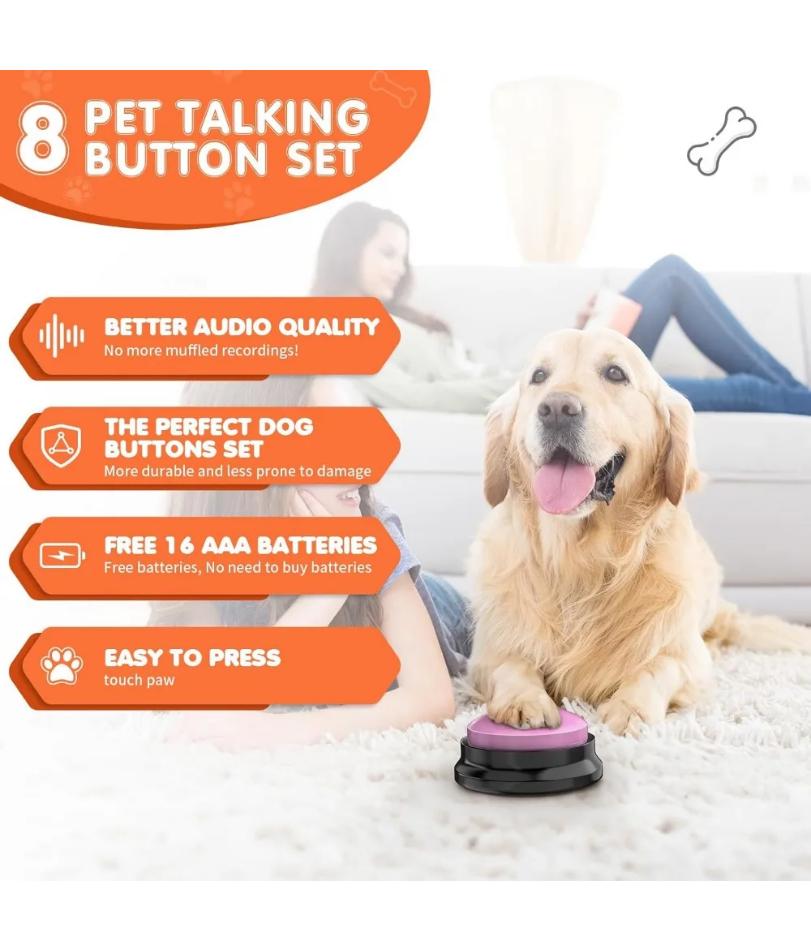 Dog Buttons for Communication,Talking Buttons for Dogs,8 Recordable Sound Buttons + 24 Scene Patterns + 1 Dog Button Mat+ 16 AAA S1