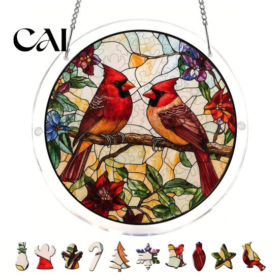 Stained Glass Window Art Christmas Acrylic Puzzle Suncatcher, Holiday Tree Snowman Stockings Red Bird Sun Catcher Suncatcher Kit for Adults,