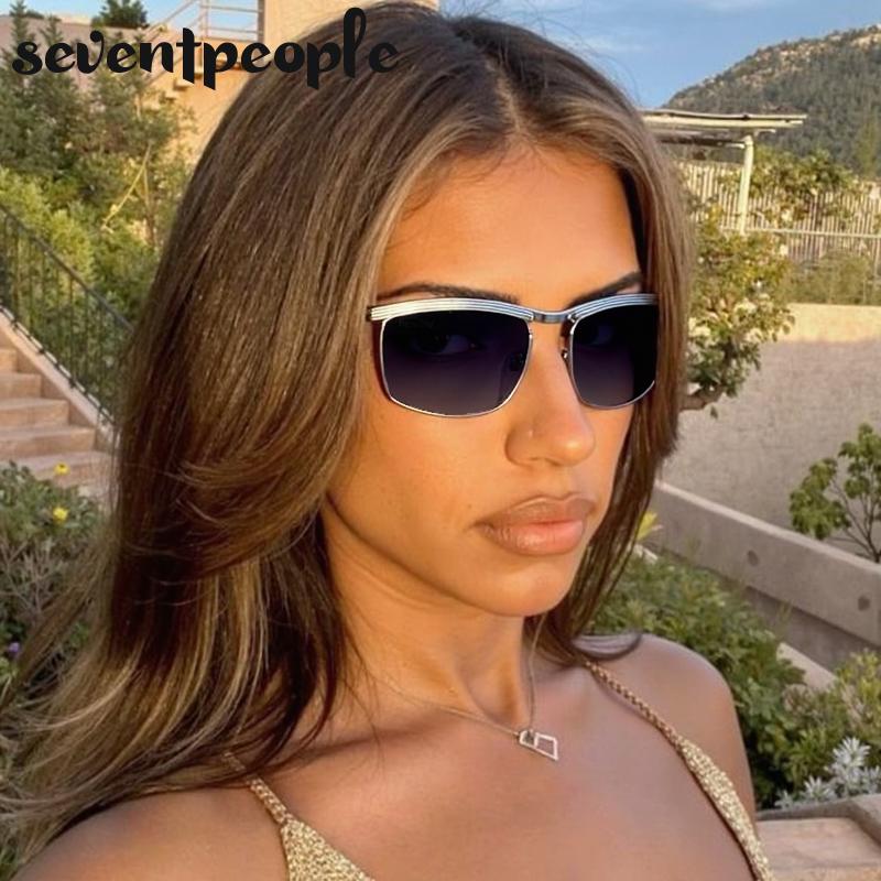 Steampunk Shield Rectangle Sunglasses Women  Luxury Brand Trendy Metal Rectangular Shades Vintage Driving Eyewear For Ladies