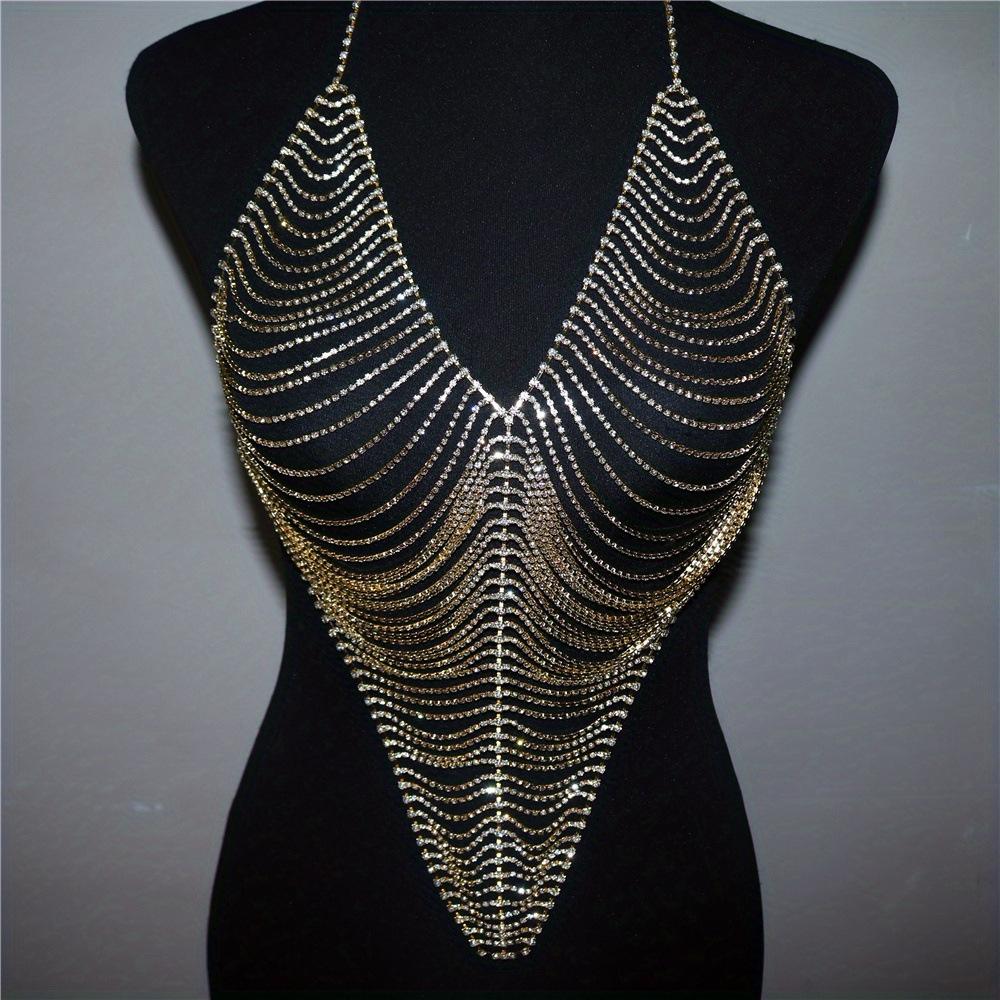 Fashion Multi-Layer Fringed Wire Harness Bra Body Chain, Nightclub Dance Exaggerated Women S Body Chain