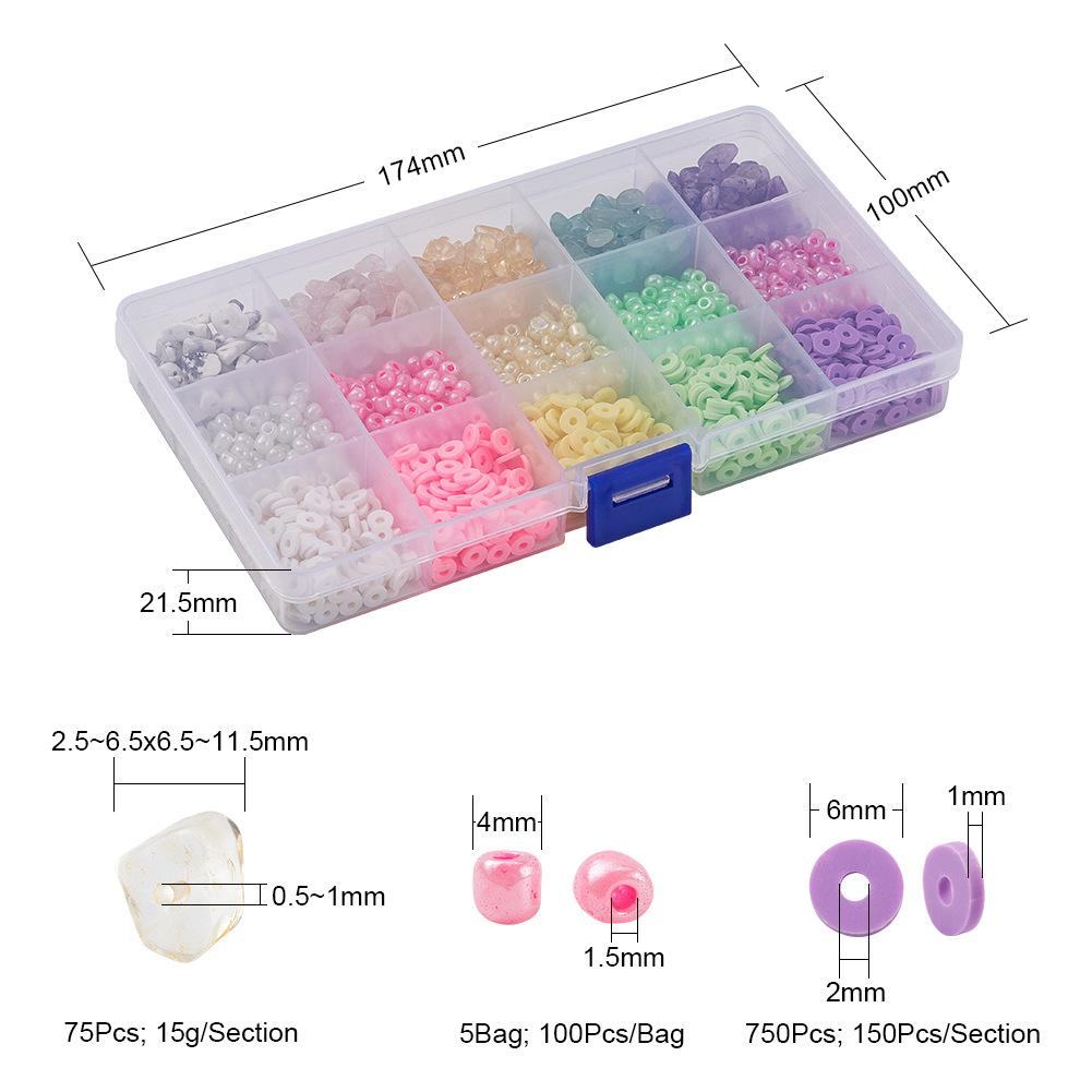 1SET DIY Bracelet Earrings Jewelry Accessories 15 Grid Color Loose Beads Rice Beads Stone Soft Pottery Combination Set