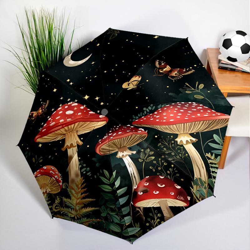 Forest Red Mushroom Umbrella Automatic Open/close, Sturdy Iron Frame & 8-Rib Struct, Umbrella for Women & Men, Christmas Gifts