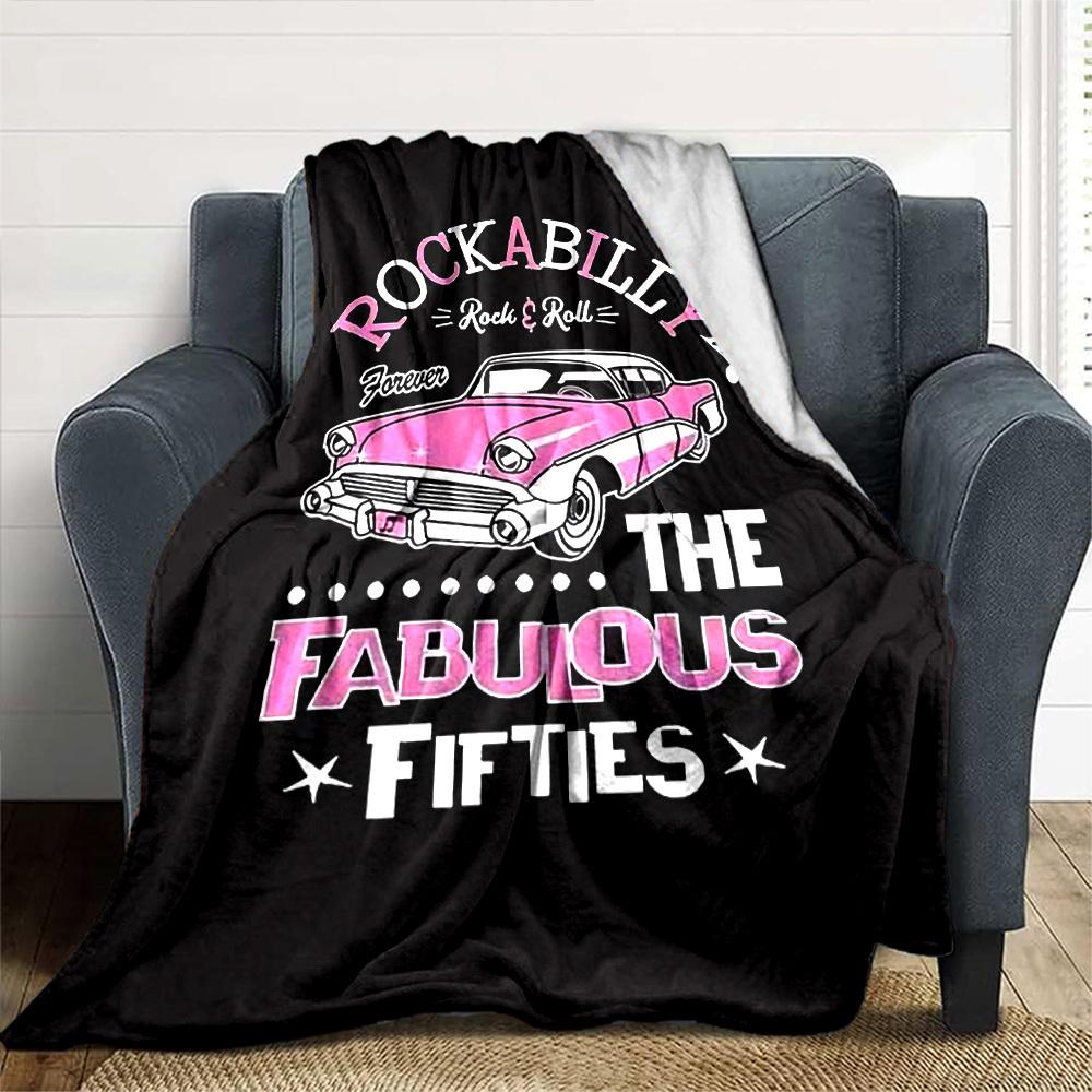 1pc Rockabilly Fabulous Soft Flannel All Season Throw for Home, Office, Outdoor UseDurable Comfort Soft Warm Throw for Home