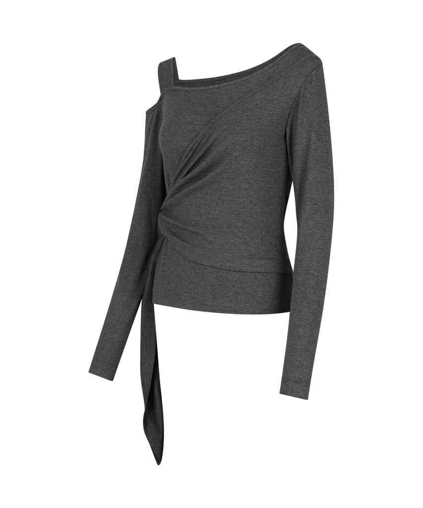 SECONDSALT Wrap Layered One-Shoulder Long Sleeve (Charcoal)