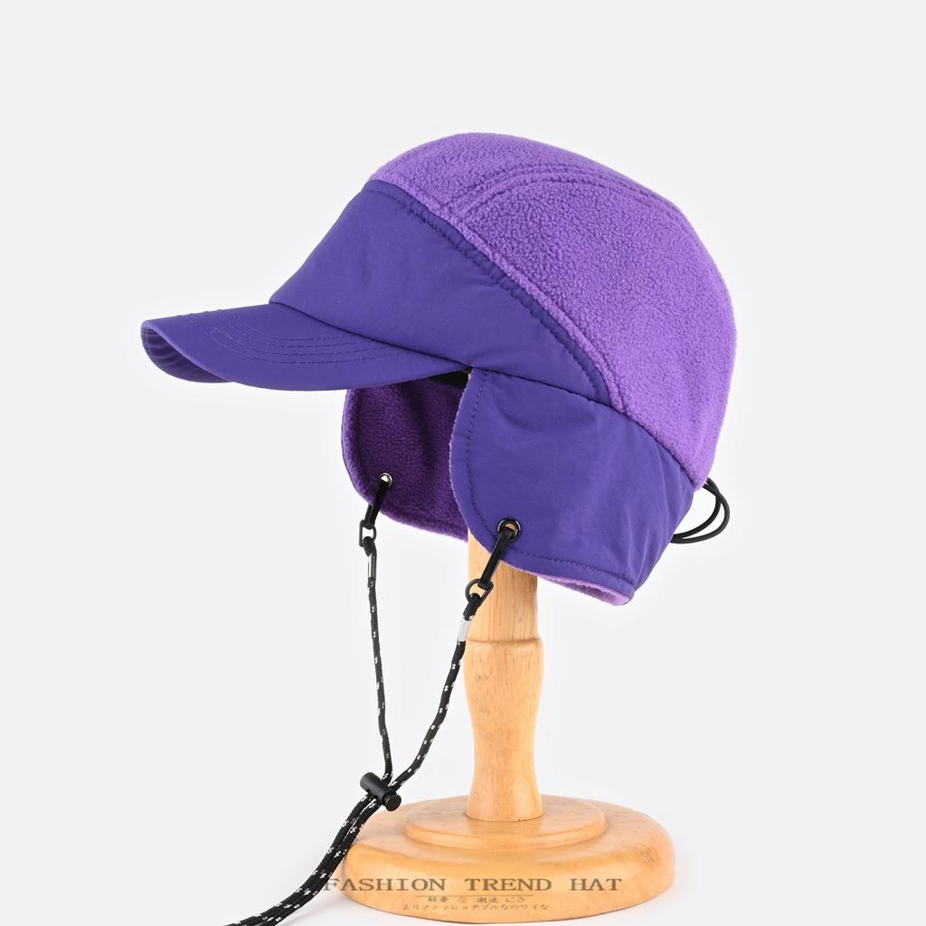 Korean version of color matching fleece cap men's and women's winter warm thickened ear protection baseball cap outdoor flying cap