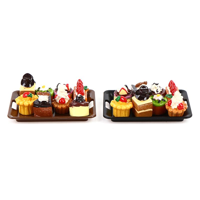 1/12 Dollhouse Miniature 1Tray+8 Cakes Model Kitchen Toys
