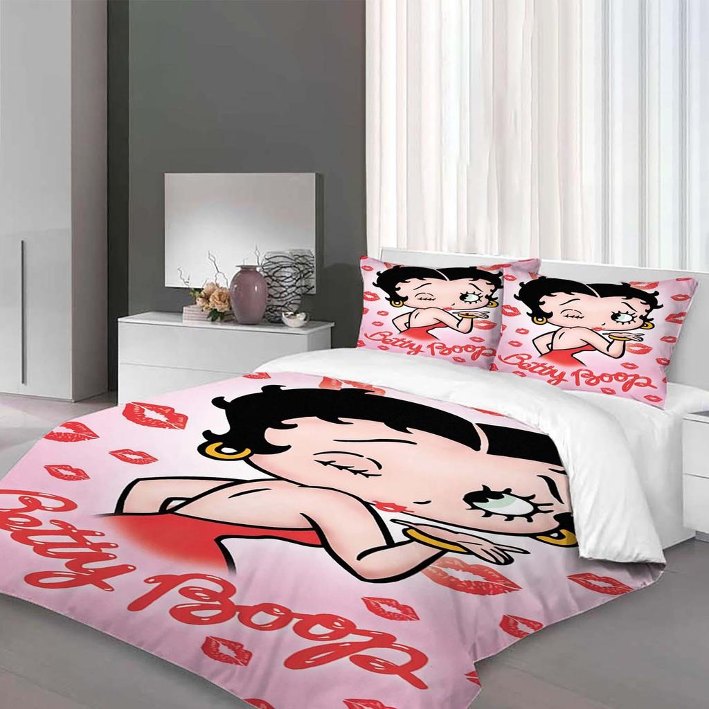Gift Christmas Handmade Betty Boop Duvet Cover Set, 3-Piece, Super Soft, Rustic Farmhouse Style Bedding with Corner Ties.