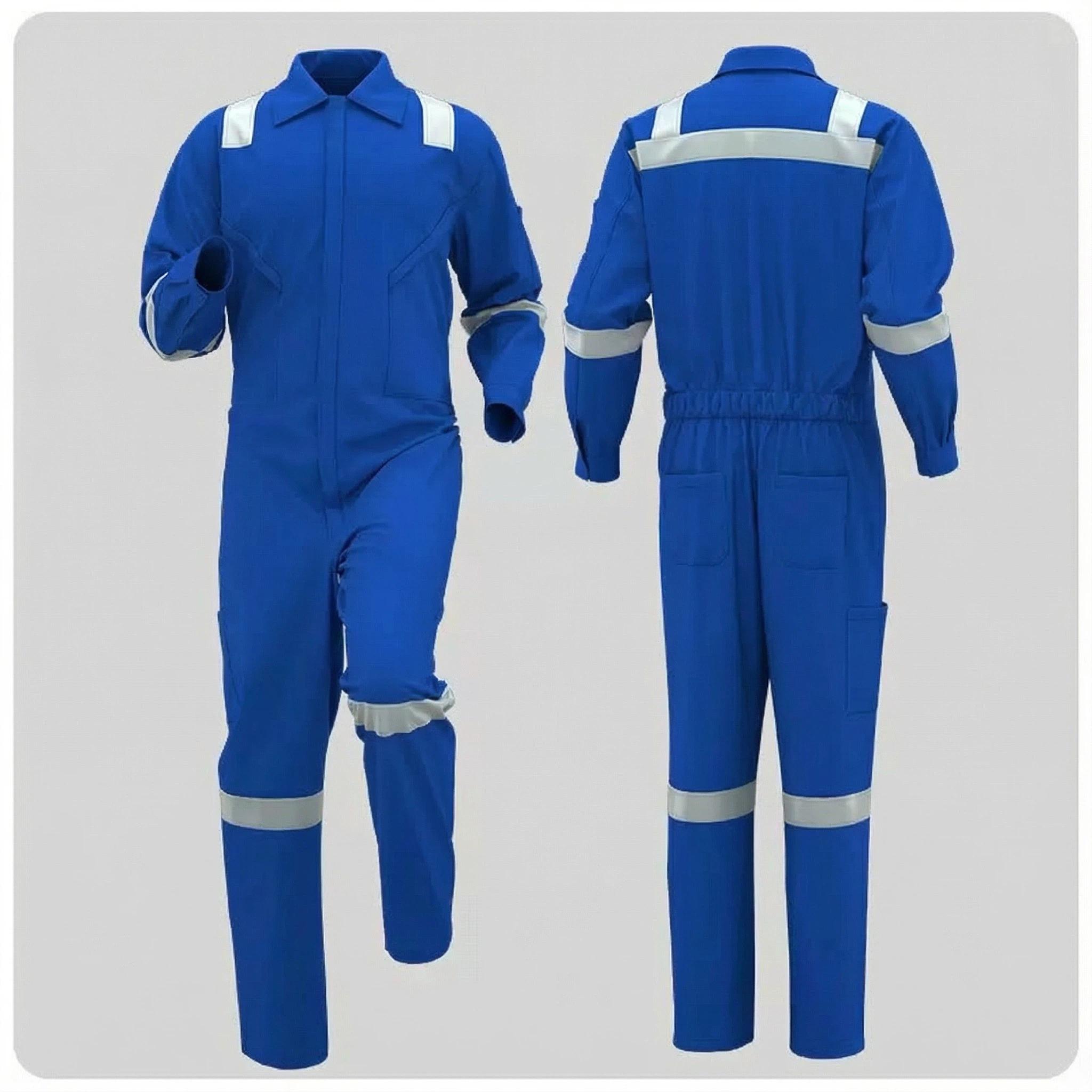 High Quality Workwear 100%Cotton Flame Retardant Fire Resistant Pilot Coverall with Reflector S&Cotton&safety protective clothes синий