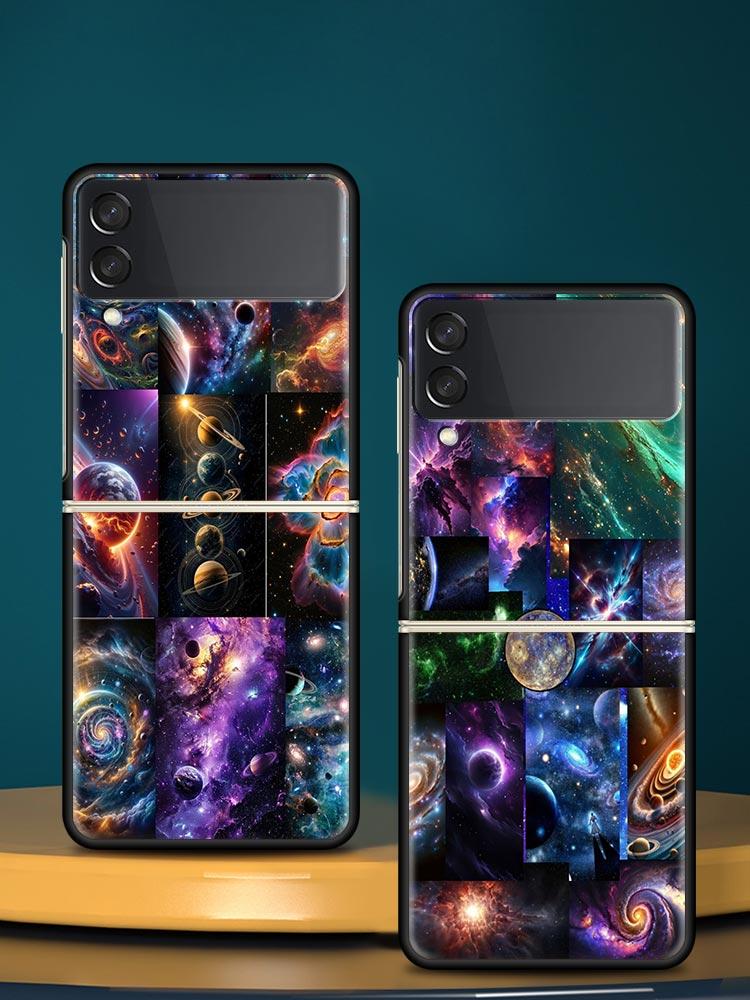 Universe Starry Sky Moon Hard PC Phone Case For Samsung Galaxy Z Flip 7 6 5 4 Black Cover For Galaxy Z Flip 3 Foldable Funda Bag