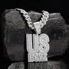 Men's Rhinestone US Boys Letter Pendant Necklace With 13mm Iced Out Bling Square Cuban Chain Charm Fashion Hip Hop Men Jewelry