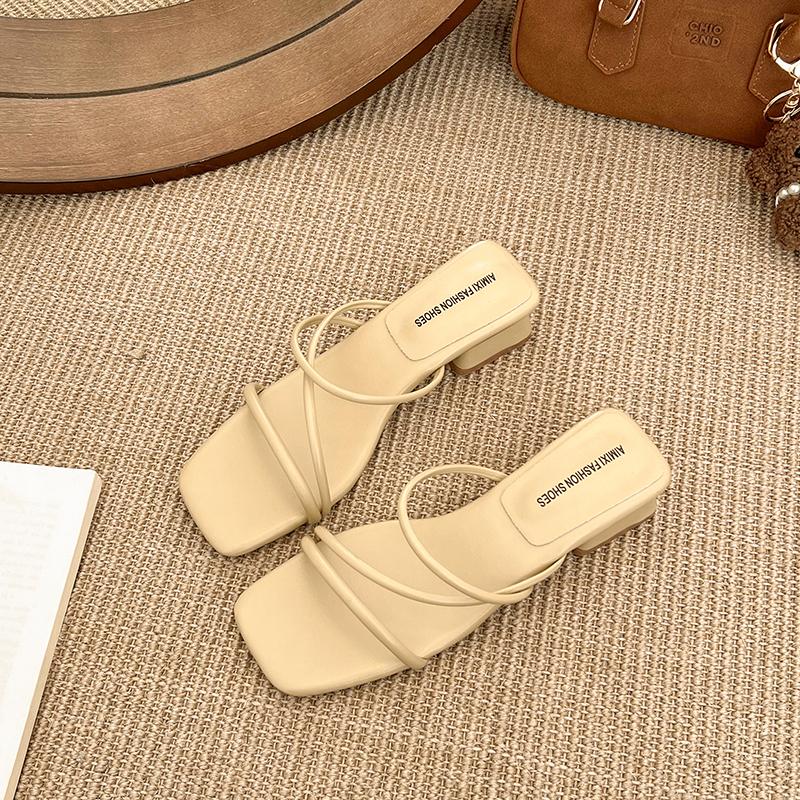 

Summer Fashion Square Toe Low Heels Woman Slippers Elegant Narrow Band Party Dress Shoes Zapatos De Mujer 35 жёлтый