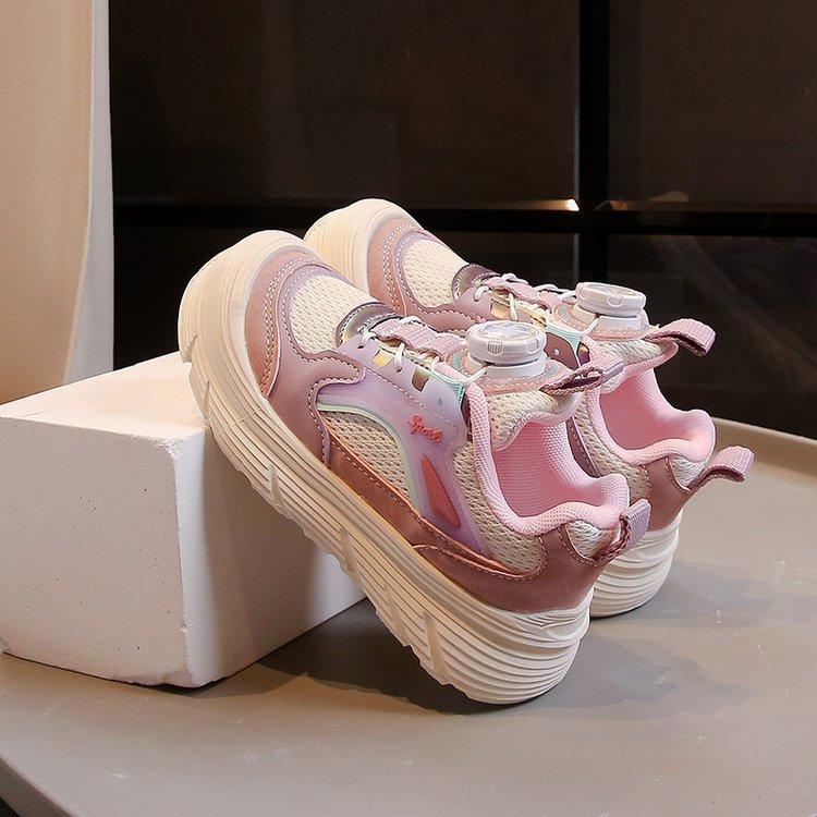 Girls Shoes 2025 Spring New Children's Sports Shoes Medium and Old Children's Rotating Buckle Girls Lightweight Non-slip Dad Shoes