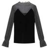 Mesh Velvet Top Spring and Autumn French Style High-end Puff Sleeves Exposed Collarbone Hollow Shirt Women