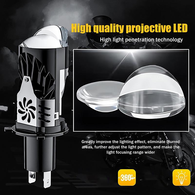 High Power H4 Led Projector Len Direct Insertion High Low Light Car Motorcycle Turbo Fan Lamp Super Bright Waterproof 1Pc