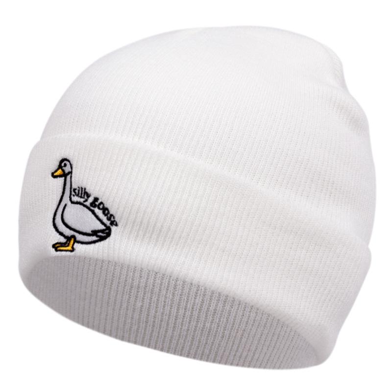 Dumb Goose Embroidered Knitted Hat for Men and Women, Warm In Autumn and Winter, Portable and Comfortable Outdoor Knitted Hat