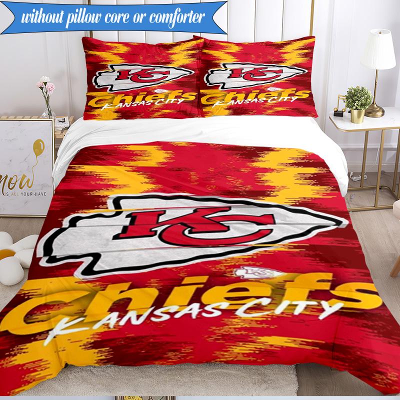3PCS City Chiefs Emblem Printed Soft Bedding Set,Including 1pc Duvet Cover And 2pcs Pillowcases Perfect for Bedroom, Dormitory, Fan gift